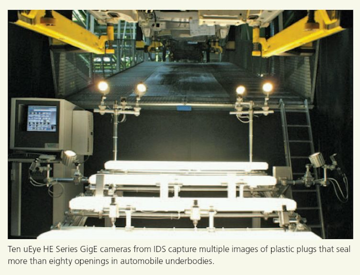 uEye HE Series GigE cameras from IDS capture images of plastic plugs for automated vehicle part inspection