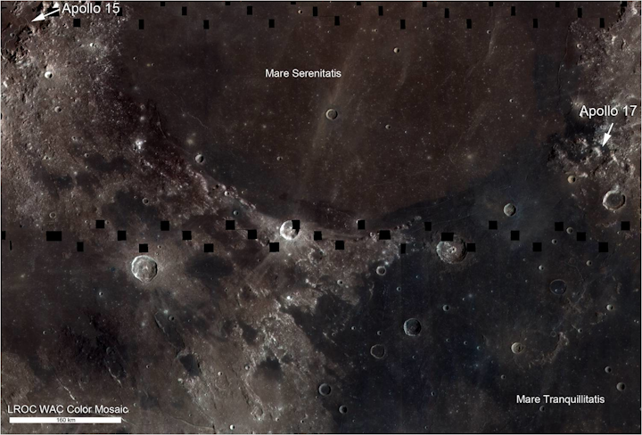 Image taken by the Lunar Reconnaissance Orbiter Camera (LROC) Wide Angle Camera (WAC), which is imaging the surface of the Moon at seven different color bands