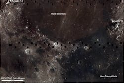 Image taken by the Lunar Reconnaissance Orbiter Camera (LROC) Wide Angle Camera (WAC), which is imaging the surface of the Moon at seven different color bands