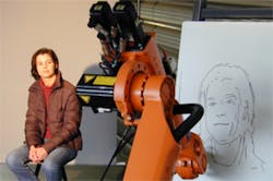 An industrial robot has been transformed into an artist capable of producing an authentic rendering of a person’s face. An industrial robot has been transformed into an artist capable of producing an authentic rendering of a person’s face.