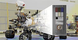 A unique calibration target helps calibrate images captured by the Mars Hand Lens adjustable-focus, color Imager (MAHLI) A unique calibration target helps calibrate images captured by the Mars Hand Lens adjustable-focus, color Imager (MAHLI)