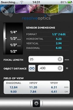 Resolve Optics' app simplifies lens FOV calculations Resolve Optics' app simplifies lens FOV calculations