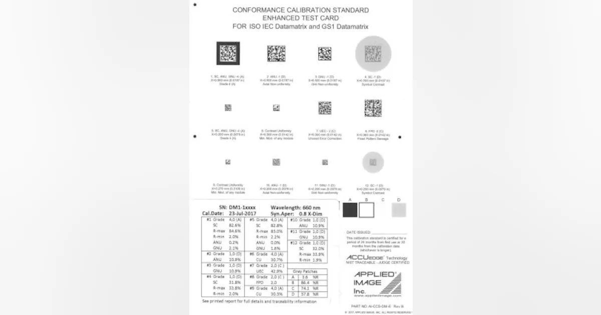 Normal Barcode Test Barcode calibration test card product line expanded by Applied Image ...