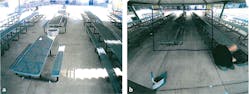 Figure 2: An analog camera and standard resolution lens captured an image of an outdoor seating area (a, left), and a digital 1 MPixel camera and Theia lens captured an image in the same location (b, right), both of which were insufficient for the school.