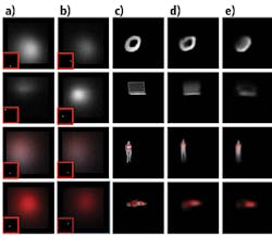 Figure 4. Qualitative results on synthetic data including sensor noise simulation include: (a, b) Two examples of rendered indirect reflection maps, (c) examples of the simulated unknown occluded objects, and (d, e) reconstruction by 5x5 and 1x1 indirect reflection maps. Figure 4. Qualitative results on synthetic data including sensor noise simulation include: (a, b) Two examples of rendered indirect reflection maps, (c) examples of the simulated unknown occluded objects, and (d, e) reconstruction by 5x5 and 1x1 indirect reflection maps.