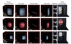 Figure 5. Geometry and albedo reconstruction of planar objects were captured with the lab setup, including high-resolution color reconstructions for three different surface materials: retroreflective surface, painted surface, and engineering grade painted surface. Figure 5. Geometry and albedo reconstruction of planar objects were captured with the lab setup, including high-resolution color reconstructions for three different surface materials: retroreflective surface, painted surface, and engineering grade painted surface.
