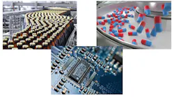 Figure 1: Canned food, bottles, engine parts, and electronic sub-assemblies may be checked for correct label orientation, fill levels, barcodes, and the presence/absence of components. Such high-speed production systems themselves must also be monitored to diagnose any mechanical failure that may occur.