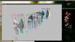 Figure 2: These partial volumes have been identified as people by the tracking system. Figure 2: These partial volumes have been identified as people by the tracking system.