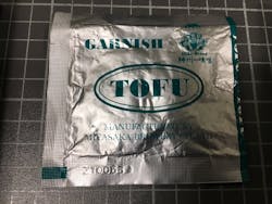 Figure 7: Multispectral illumination is useful to detect or measure features visible in different spectral bands. In this example, a foil tofu package is inspected for UV marking, punctures, printed text/graphics, and lot code. Figure 7: Multispectral illumination is useful to detect or measure features visible in different spectral bands. In this example, a foil tofu package is inspected for UV marking, punctures, printed text/graphics, and lot code.