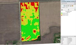 Figure 2: Data collected by the drone's RGB and multispectral cameras helps create a variable rate prescription for seed and fertilizer application. Figure 2: Data collected by the drone's RGB and multispectral cameras helps create a variable rate prescription for seed and fertilizer application.
