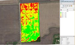Figure 3: Normalized difference vegetation index (NDVI) maps provide images and data to aid in variable rate prescription creation. Figure 3: Normalized difference vegetation index (NDVI) maps provide images and data to aid in variable rate prescription creation.
