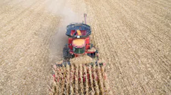 Figure 1: A DJI quadcopter drone provides an aerial image of corn harvest in a Peterson Farms Seed corn field.