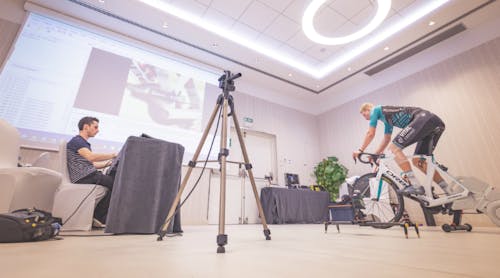 A USB 3.0 camera from IDS Imaging Development Systems captures the motion sequence of a cyclist to provide data points for coaching and feedback.