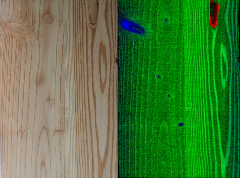 Hyperspectral imaging reliably recognizes knotholes, spots with resin and high moisture in wood.