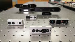 Figure 2: Orbbec manufactures four basic models of its Astra series 3D camera, with some model-specific variations, and the Persee-model camera (back left). Figure 2: Orbbec manufactures four basic models of its Astra series 3D camera, with some model-specific variations, and the Persee-model camera (back left).