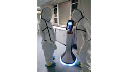 Figure 1: The GreetBot, manufactured by OrionStar, has been deployed in Chinese hospitals treating patience for the COVID-19 disease. Figure 1: The GreetBot, manufactured by OrionStar, has been deployed in Chinese hospitals treating patience for the COVID-19 disease.