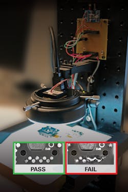 Figure 2: A deep learning system, once trained to recognize what a good image looks like (left), can identify objects with defects as bad images (right) and designate a failed inspection. Figure 2: A deep learning system, once trained to recognize what a good image looks like (left), can identify objects with defects as bad images (right) and designate a failed inspection.