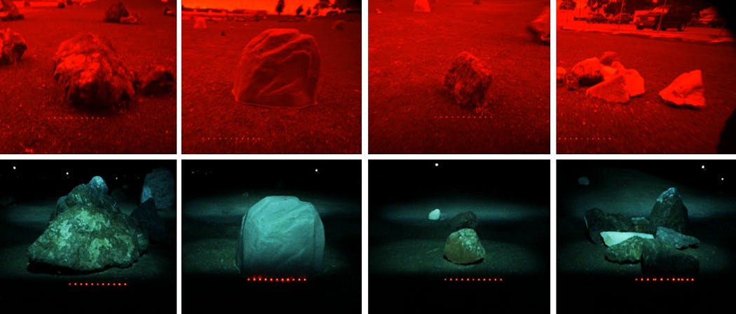 Figure 2: Rock types used in day and night testing included (left to right), large angular rocks, ejecta blocks, small angular rocks, and complex multi-rock aggregates.