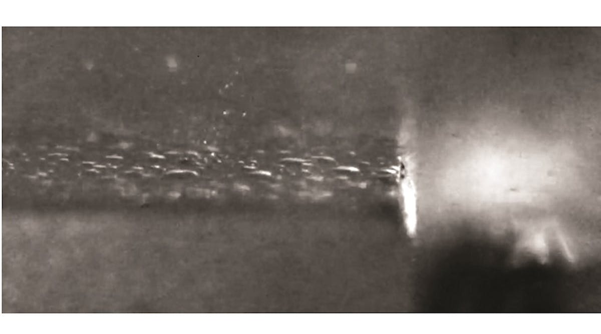 By analyzing the high-speed video, it shows that micro-droplets with combine with the hot surface or reduce is size and float off as smaller droplets to deposit elsewhere. (12X magnificaftion).