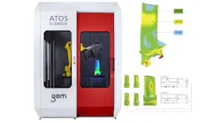 Figure 1: Capture 3D's ATOS ScanBox automated 3D scanning and inspection solution measuring an aerospace turbine blade for trend and statistical process control analysis.