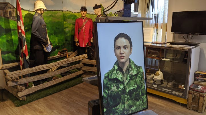 Figure 1: AI assistant Master Cpl. Lana on duty at the Ontario Regiment Museum.