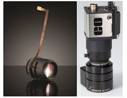 Figure 2: Two different methods of integrating liquid lenses into machine vision objectives. Left shows a retrofit of a 35 mm focal length lens with a liquid lens in the center, and right shows a retrofit of a 25 mm lens with the lens on the front of the objective.