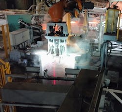 Figure 2: A copper anode plate is illuminated for a 2D scan and swept with a laser for a 3D scan to measure the plate's smoothness and check for cracks. Figure 2: A copper anode plate is illuminated for a 2D scan and swept with a laser for a 3D scan to measure the plate's smoothness and check for cracks.
