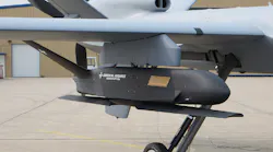 The General Atomics Aeronautical Systems Sparrowhawk UAS, mounted on an aircraft hardpoint.