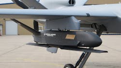 The General Atomics Aeronautical Systems Sparrowhawk UAS, mounted on an aircraft hardpoint.