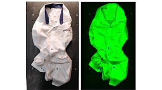 Figure 1: An RGB image of a shirt (left) and a hyperspectral image of the same shirt, to be used for chemical analysis (right).