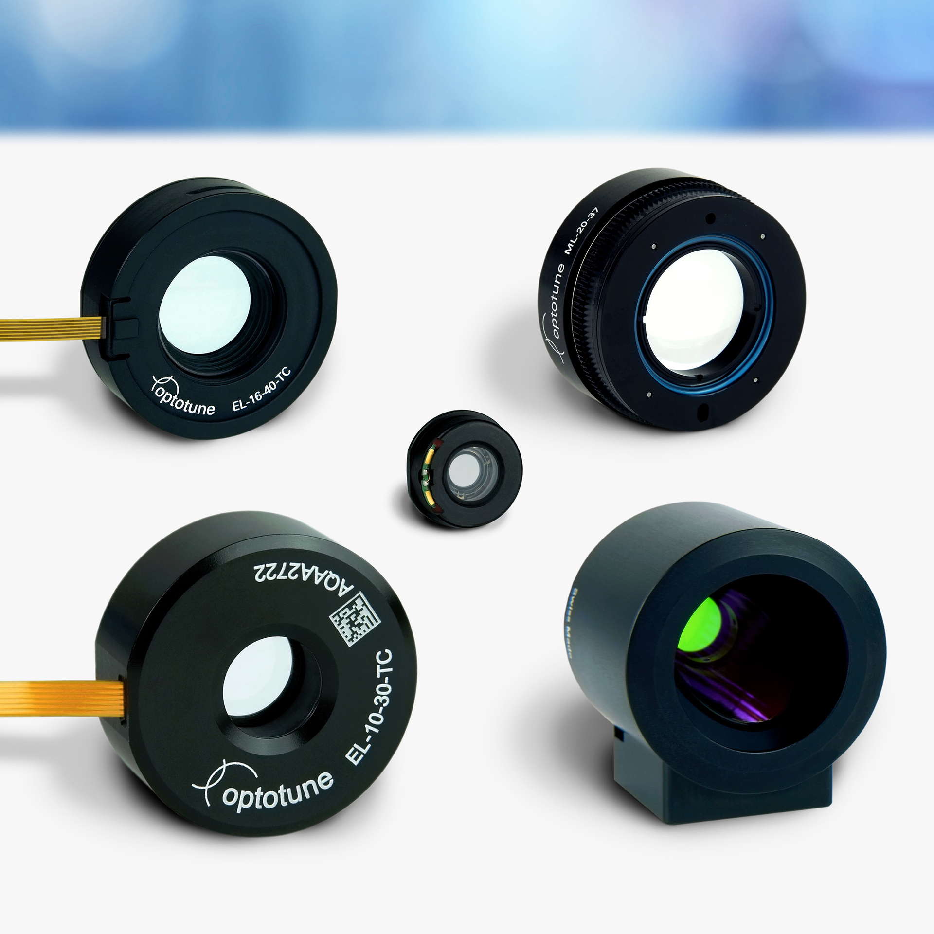 Optotune Tunable Lenses Group Image Blue Background 2500px