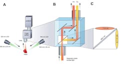 A Optical system configuration with image splitting device positioned in front of a sCMOS camera. B Emission of each complementary probe (Vm, Ca) is separated by wavelength using an image splitting device. C Dichroic cube setup with the two emission filters and a dichroic mirror. A Optical system configuration with image splitting device positioned in front of a sCMOS camera. B Emission of each complementary probe (Vm, Ca) is separated by wavelength using an image splitting device. C Dichroic cube setup with the two emission filters and a dichroic mirror.