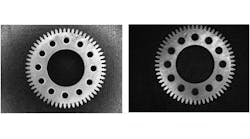 Figure 1: While the image on the left shows a flawless gear, the image on the right clearly shows a defect.