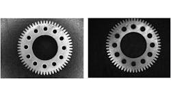 Figure 1: While the image on the left shows a flawless gear, the image on the right clearly shows a defect. Figure 1: While the image on the left shows a flawless gear, the image on the right clearly shows a defect.
