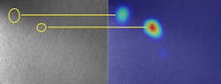 Figure 1: Generated by GUI-based deep learning software, surface inspection detects scratches on a brushed metal plate (left) and identifies them via a heatmap illustrating inspection results (right). Figure 1: Generated by GUI-based deep learning software, surface inspection detects scratches on a brushed metal plate (left) and identifies them via a heatmap illustrating inspection results (right).