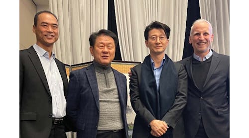 Successful contract signing: Chong Yoon Foo (Basler), Hyunki Cho (DATVISION), Kim Jonghwan (IOVIS), Dr. Dietmar Ley (Basler)
