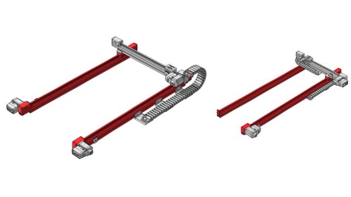 Figure 7. The design freedom resulting from the combination of a belt drive and recirculating bearings enables Zaber to offer a wide range of custom gantry configurations to exactly match the travel requirements of applications keeping systems compact and optimizing their costs.