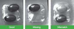 Figure 2: Edge learning tools perform multi-class classification on pills in blister packs, classifying each section as either a good pair, missing a pill, or having mismatched pills. Figure 2: Edge learning tools perform multi-class classification on pills in blister packs, classifying each section as either a good pair, missing a pill, or having mismatched pills.