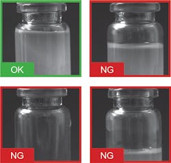Figure 4: The transparent and reflective nature of both the glass vial and its contents makes it difficult for traditional machine vision to consistently detect the fill level.