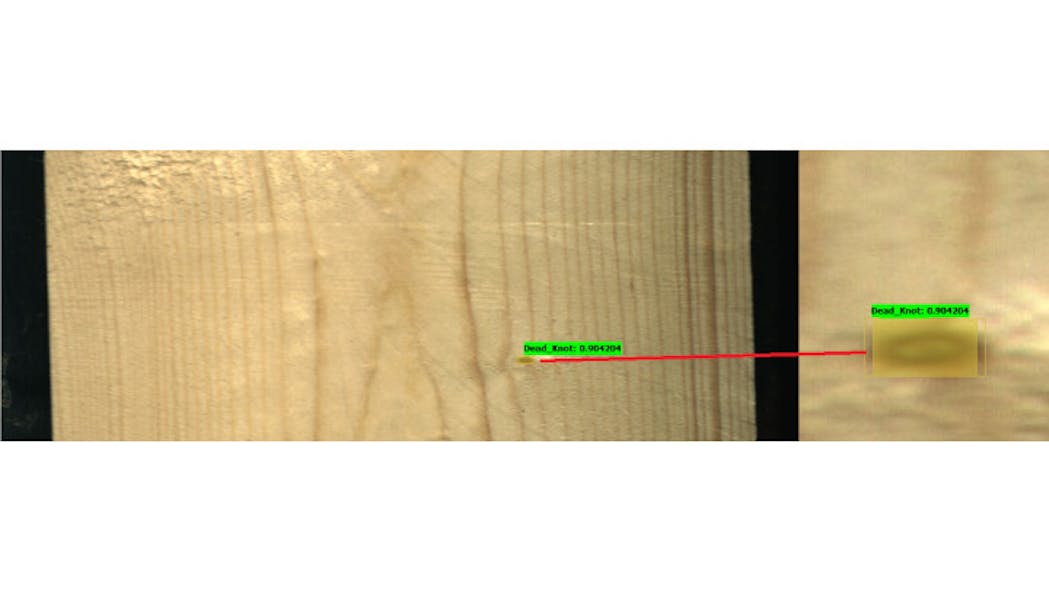 Astrocyte locates and identifies small knots (30 x10 pixels) on wood planks using tiling on images (2800 x1024 pixels).
