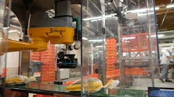 Figure 1: The Basler camera is mounted next to the Stäubli robot. It views packaged bread and sends the 3D data to Matrox Design Assistant X vision software for processing and analysis. (Photos courtesy of KINE and OEM Finland.) Figure 1: The Basler camera is mounted next to the Stäubli robot. It views packaged bread and sends the 3D data to Matrox Design Assistant X vision software for processing and analysis. (Photos courtesy of KINE and OEM Finland.)