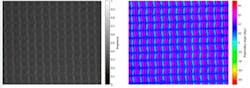 Cell phone LCD, 10x magnification and illuminated with polarized red light (left). The LCD pixels with red color filter appear brighter. The red filter reflects the light directly; The blue and green filters let part of the light pass through. Interaction with the underlying optical active media induces a measurable change in the polarization state (right). Cell phone LCD, 10x magnification and illuminated with polarized red light (left). The LCD pixels with red color filter appear brighter. The red filter reflects the light directly; The blue and green filters let part of the light pass through. Interaction with the underlying optical active media induces a measurable change in the polarization state (right).