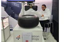 Automation Technology, one of more than 750 vendors in attendance at Automate 2023, showcased a tire inspection system equipped with its C6 3070 3D Laser Profile Sensor.