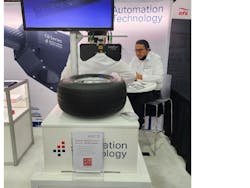 Automation Technology, one of more than 750 vendors in attendance at Automate 2023, showcased a tire inspection system equipped with its C6 3070 3D Laser Profile Sensor. Automation Technology, one of more than 750 vendors in attendance at Automate 2023, showcased a tire inspection system equipped with its C6 3070 3D Laser Profile Sensor.