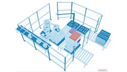An example of a depalletizer work cell featuring a machine vision system and an AI driver. An example of a depalletizer work cell featuring a machine vision system and an AI driver.