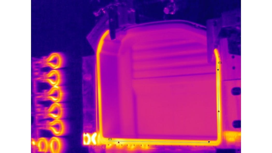 A thermal image capture of an infrared welded part.