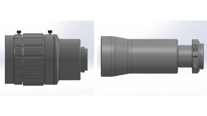Figure 8: Side-by-side images of a standard imaging lens next to a smaller, lighter athermalized lens with the same focal length.