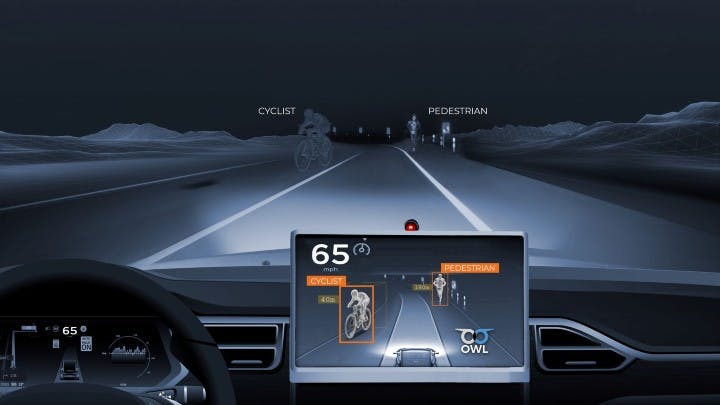 Figure 2: Thermal cameras can better detect pedestrians and other vulnerable road users at night from a distance, which can benefit vehicles with emergency braking systems.