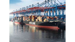 Using drones and high resolution cameras, HHLA Sky has developed a system to inspect the gantry cranes that unload cargo containers from ships at the Port of Hamburg, Germany. Using drones and high resolution cameras, HHLA Sky has developed a system to inspect the gantry cranes that unload cargo containers from ships at the Port of Hamburg, Germany.