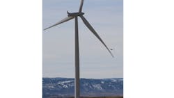 An image of a bird flying near a wind turbine, captured by IdentiFlight. An image of a bird flying near a wind turbine, captured by IdentiFlight.